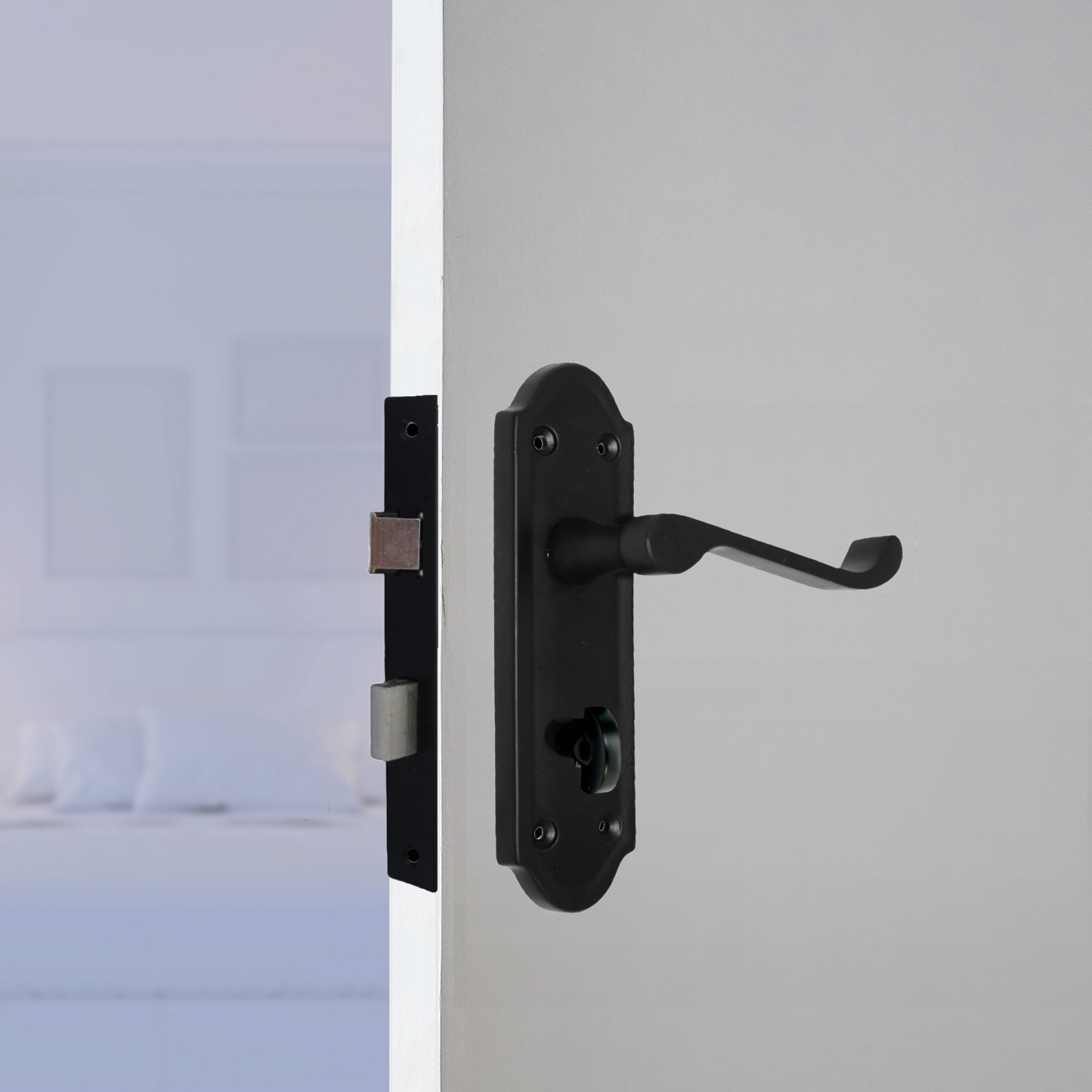 Poignée de porte Ashford pour salle de bain, levier à défilement – Noir mat