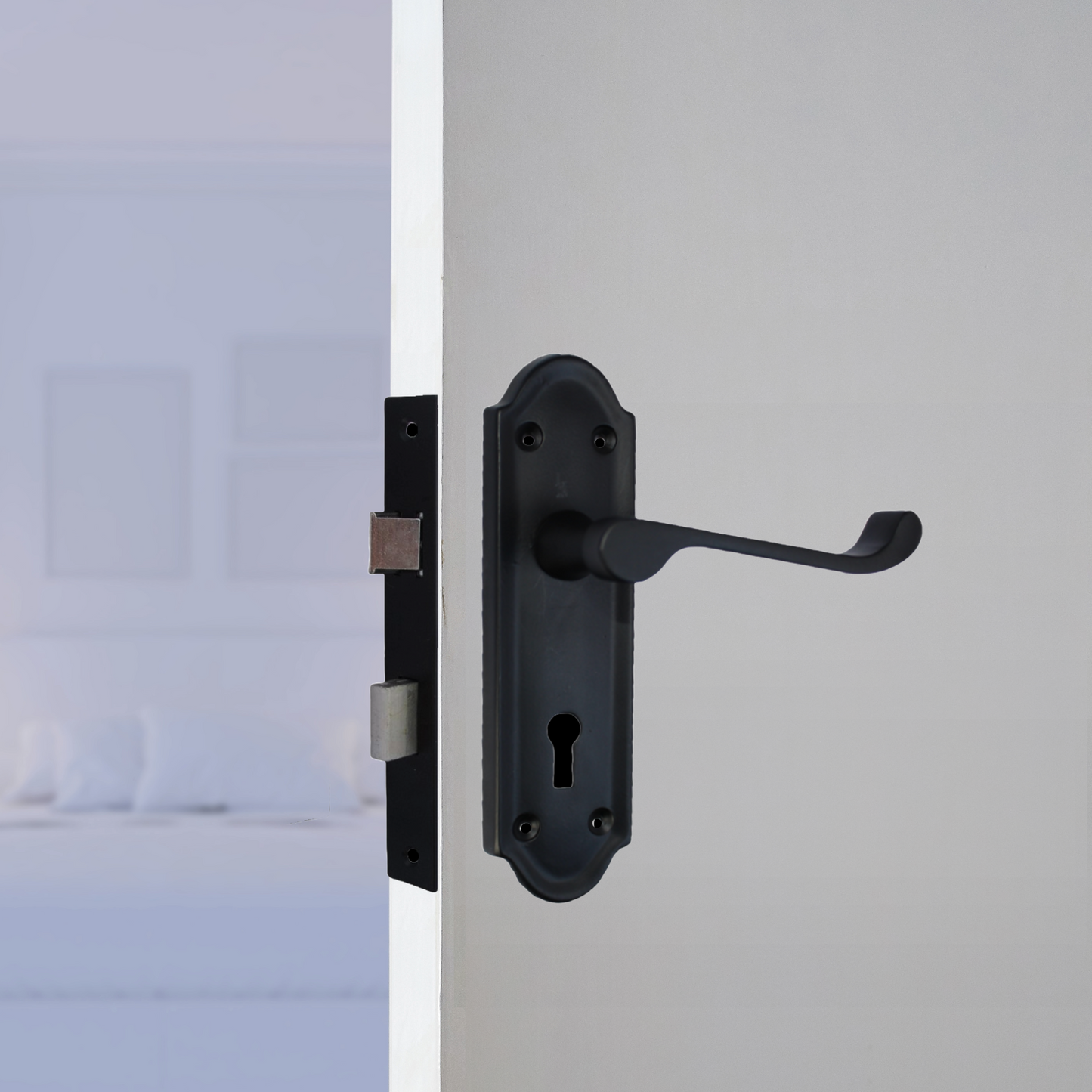 Poignées de porte Ashford multipack, serrure à clé, levier à défilement, noir mat, 1/4/6 paires