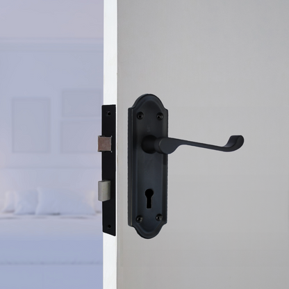 Poignées de porte Ashford multipack, serrure à clé, levier à défilement, noir mat, 1/4/6 paires