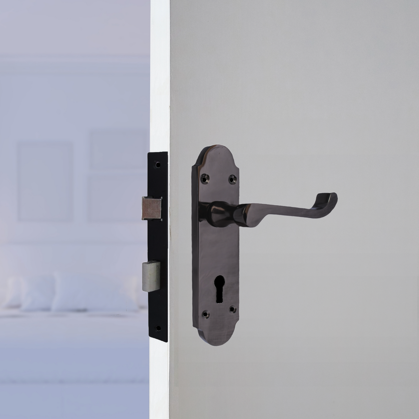 Poignée de porte Epsom à clé avec levier à défilement - Charnières en nickel noir