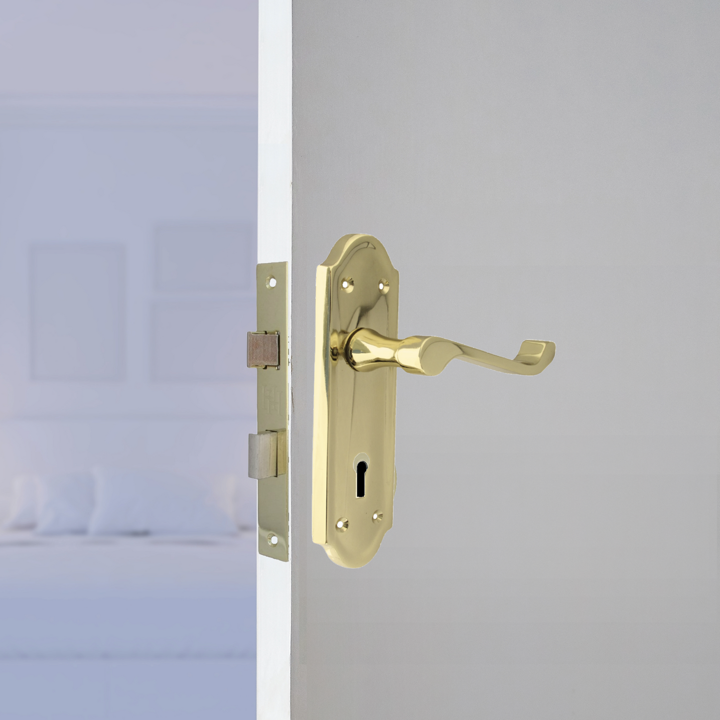 Poignée de porte Ashford à levier de défilement et serrure à clé - Pack de serrures à clé en laiton poli