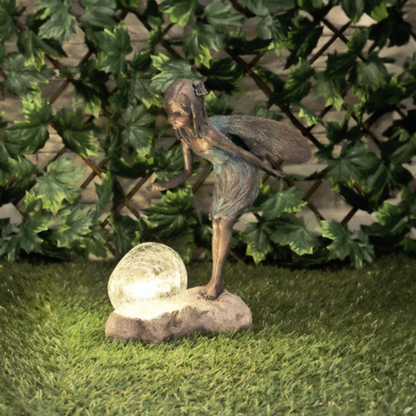 Fée en résine sur escargot ou avec bulle de fleur lumineuse solaire - Sculpture magique pour décoration de jardin intérieur et extérieur