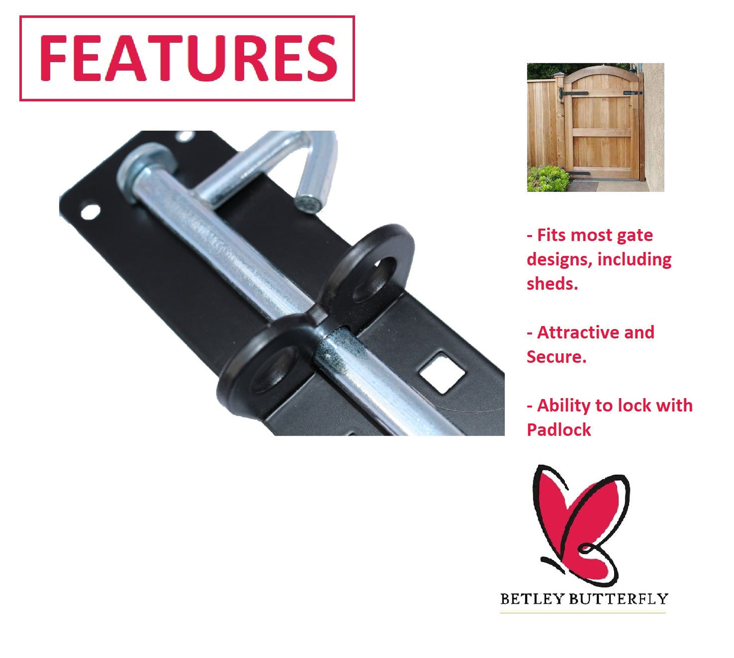 Paire de verrous Brenton 4/6/8 pouces - Noir et zinc - Porte de jardin robuste pour abri de jardin