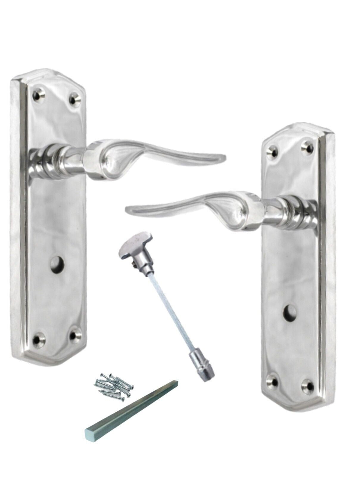 Poignées de porte stellaires en chrome poli sur plaque arrière, serrure à loquet, poignées de salle de bain