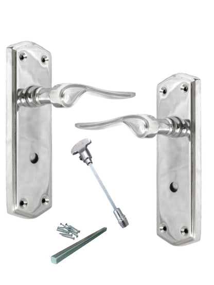 Poignées de porte stellaires en chrome poli sur plaque arrière, serrure à loquet, poignées de salle de bain