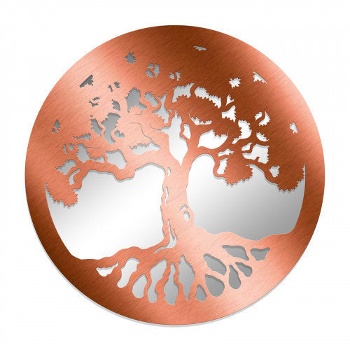 Miroir rond en métal avec silhouette d'arbre de vie - Noir ou bronze
