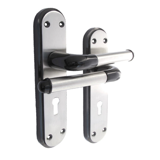 Poignée de porte à levier bicolore en nickel noir et satiné