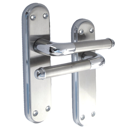 Poignée de porte à levier bicolore chromée et satinée