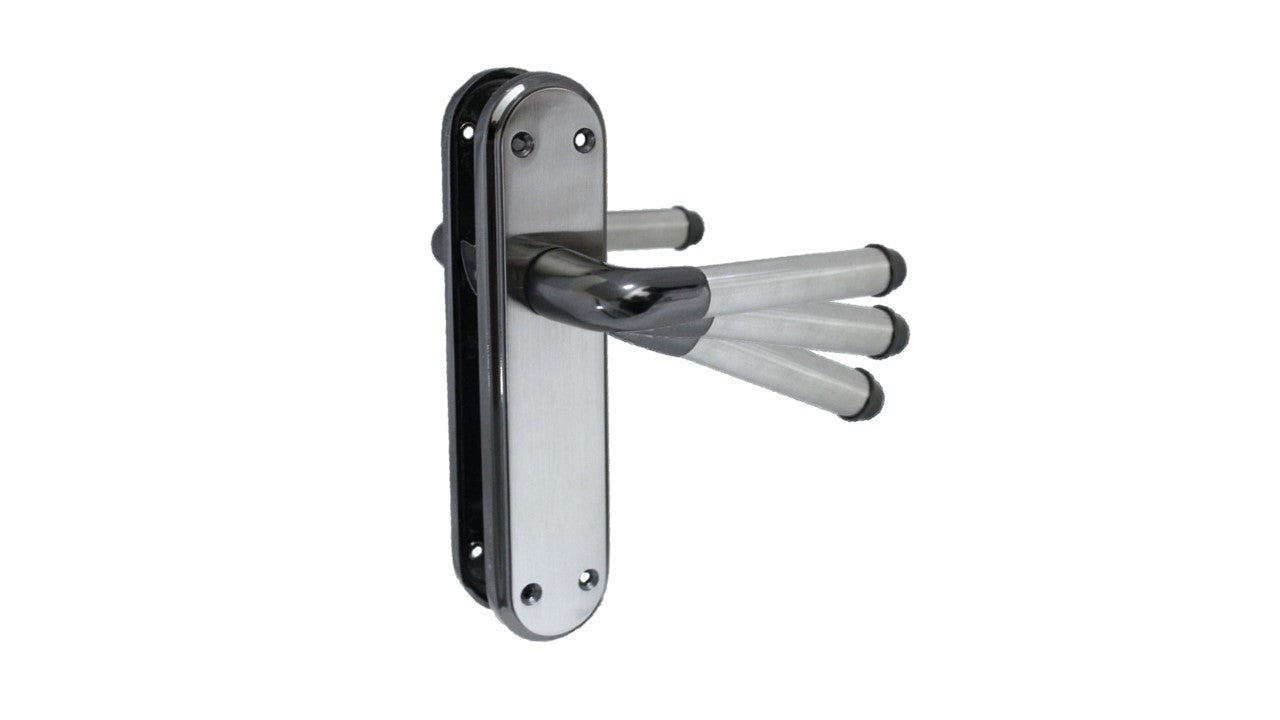Poignée de porte à levier bicolore en nickel noir et satiné