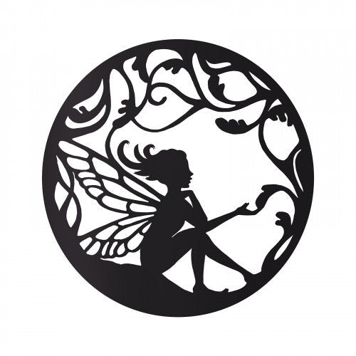 Décoration murale ronde en métal, silhouette de fée, bronze noir