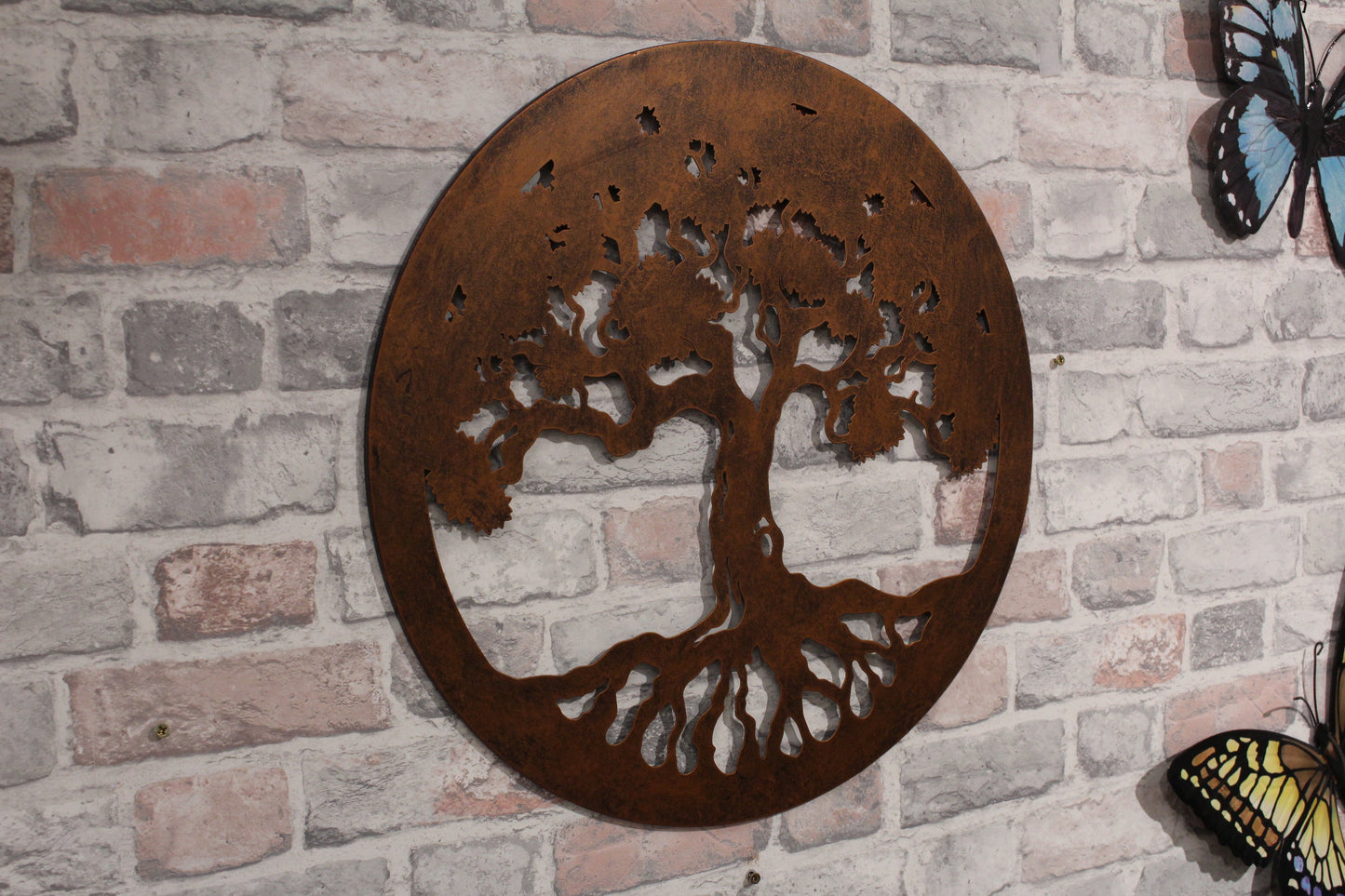 Décoration murale ronde en métal représentant l'arbre de vie (noir et bronze)