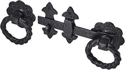 Loquet de portail robuste à anneau torsadé Fleur de Lys Old Hill de 210 mm, noir