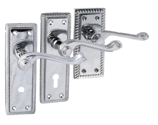 Poignées de porte chromées élégantes de style géorgien, loquet à levier, poignée de porte à bord cordé