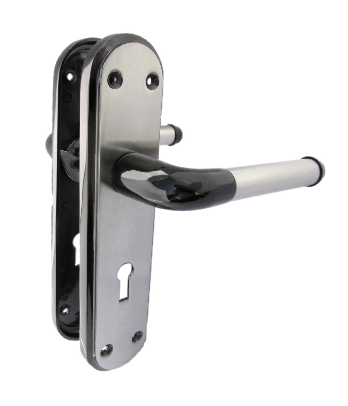 Poignée de porte à levier bicolore en nickel noir et satiné