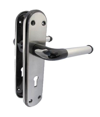 Poignée de porte à levier bicolore en nickel noir et satiné