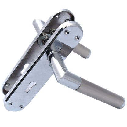 Poignées de porte à levier de verrouillage, finition duo en nickel satiné et chrome, onglet INTÉRIEUR