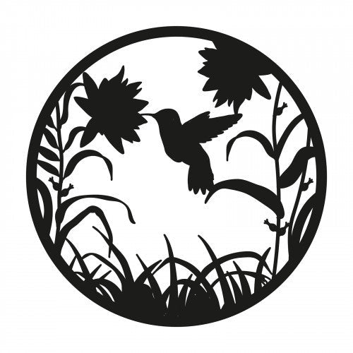 Silhouette de colibri rond en métal en vol, bronze noir