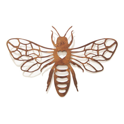 Grande décoration murale en métal rouillé représentant une silhouette d'abeille - Décoration murale pour le jardin