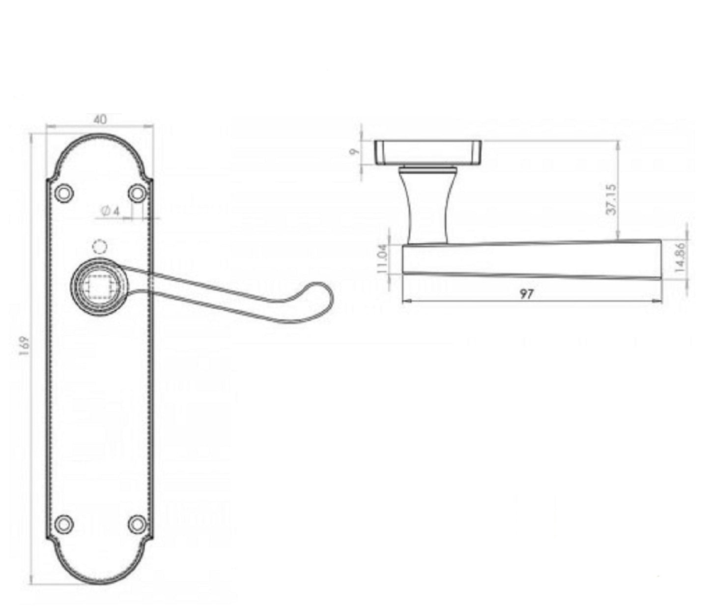 Loquet de porte Epsom à levier à volutes victorienne - Charnières chromées 