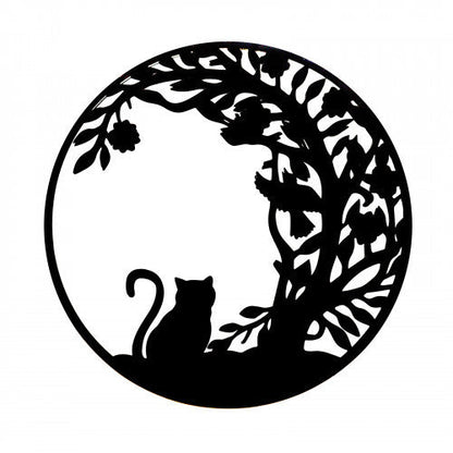 Silhouette de chat ronde en métal noir bronze
