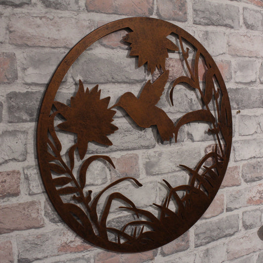 Silhouette de colibri rond en métal en vol, bronze noir