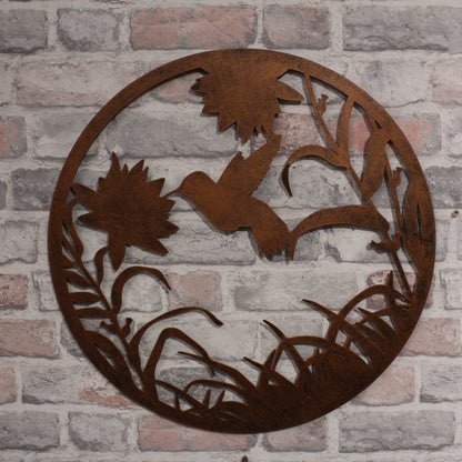 Silhouette de colibri rond en métal en vol, bronze noir