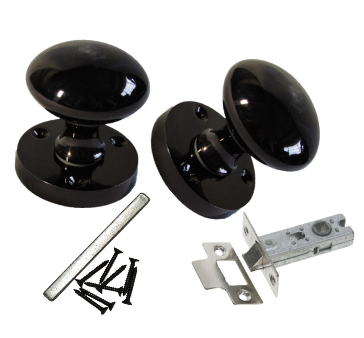 Boutons de porte ronds victoriens à mortaise à ressort - Loquet en nickel noir 56 mm