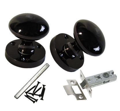 Boutons de porte ronds victoriens à mortaise à ressort - Loquet en nickel noir 56 mm