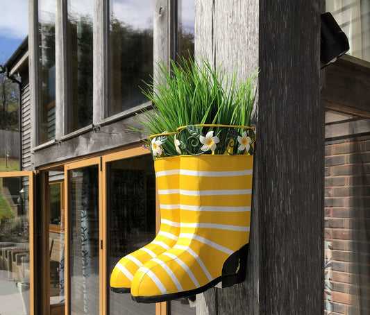 Paire de jardinières en métal Wellies - Jaune