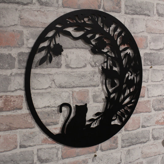 Silhouette de chat ronde en métal noir bronze