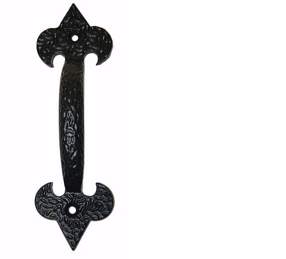 Poignées de porte Fleur De Leys de 4 po, portails antiques, hangars, noir