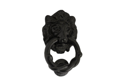 Heurtoir de porte antique en forme de tête de lion noir - Fonte noire - Robuste
