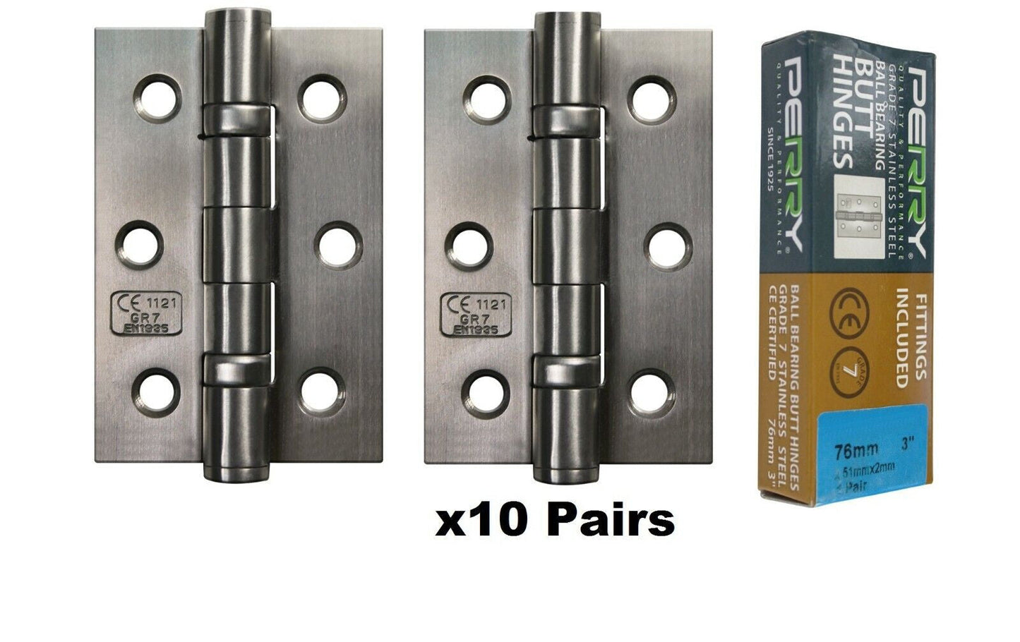 Charnières à billes en acier inoxydable PERRY SATIN 75 mm - Grade 7 - Marquage CE