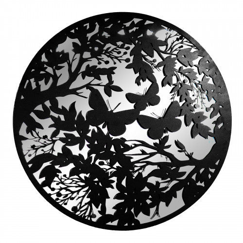 Grand miroir rond en métal noir en forme de silhouette de papillon