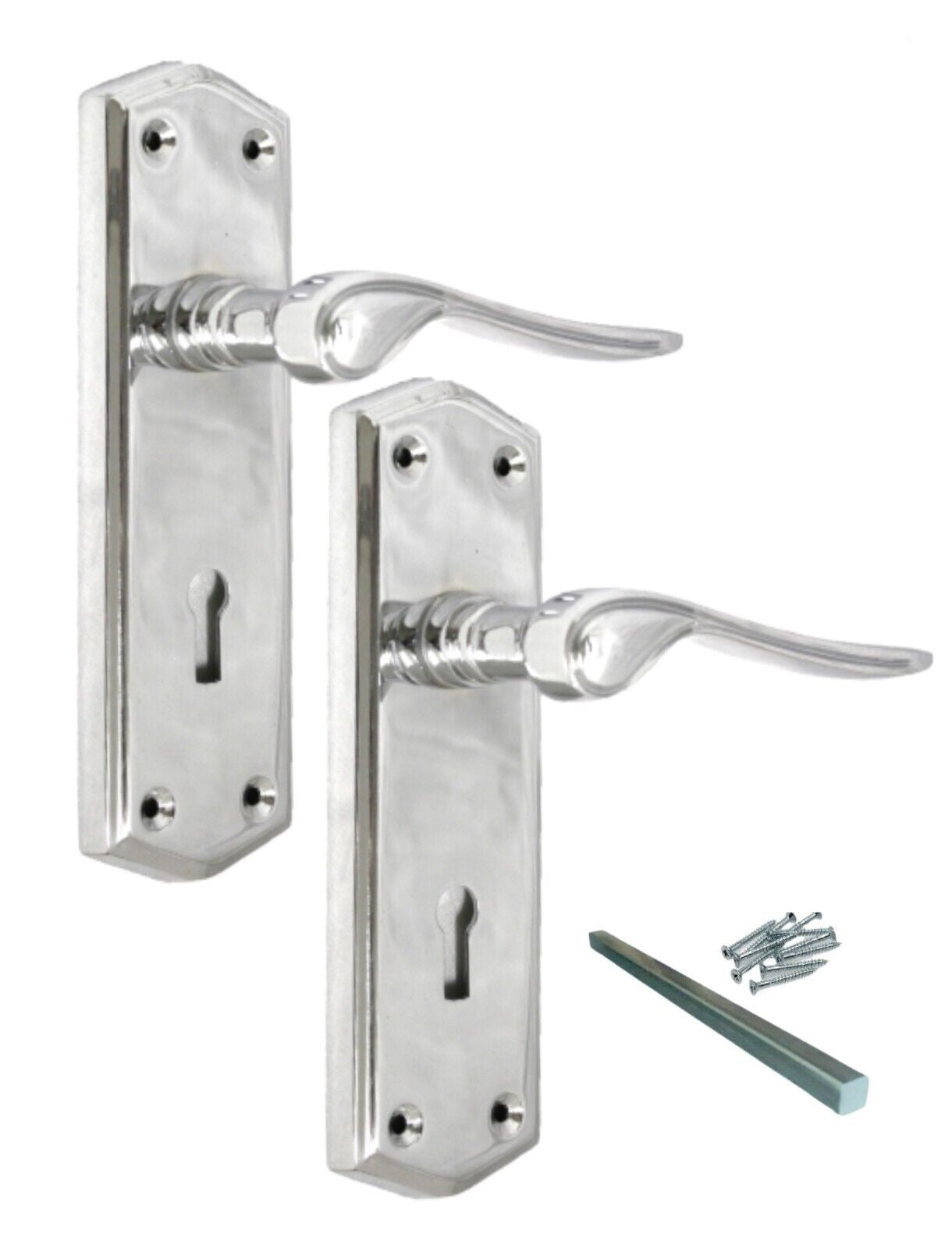 Poignées de porte stellaires en chrome poli sur plaque arrière, serrure à loquet, poignées de salle de bain