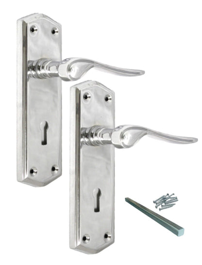 Poignées de porte stellaires en chrome poli sur plaque arrière, serrure à loquet, poignées de salle de bain