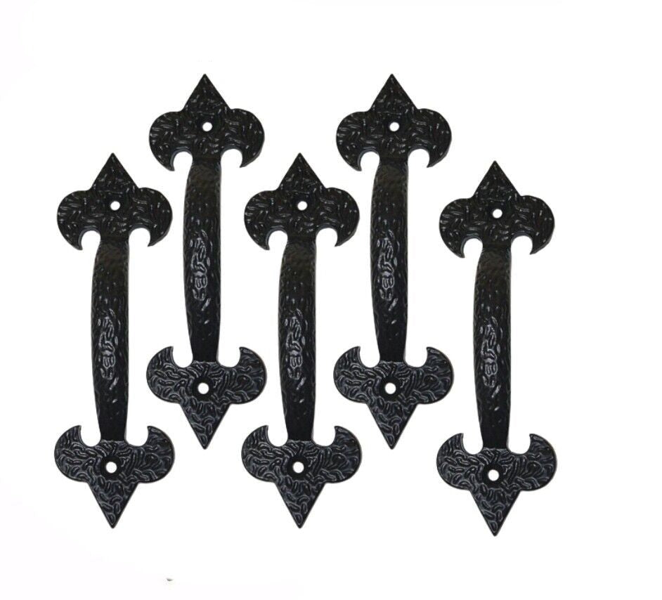 Poignées de porte Fleur De Leys de 4 po, portails antiques, hangars, noir