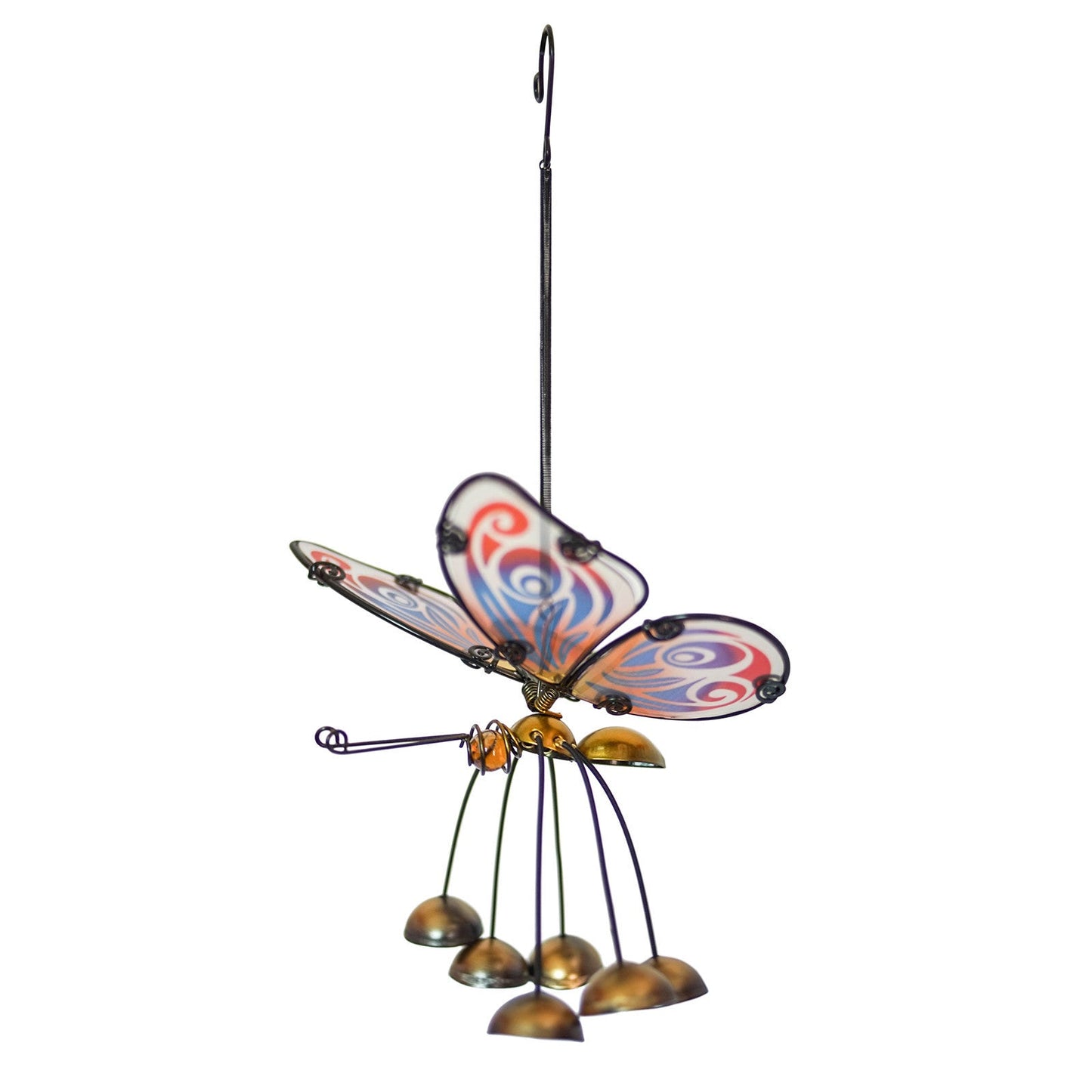 Papillon fantaisie à ailes de verre et clochettes - Or bleu