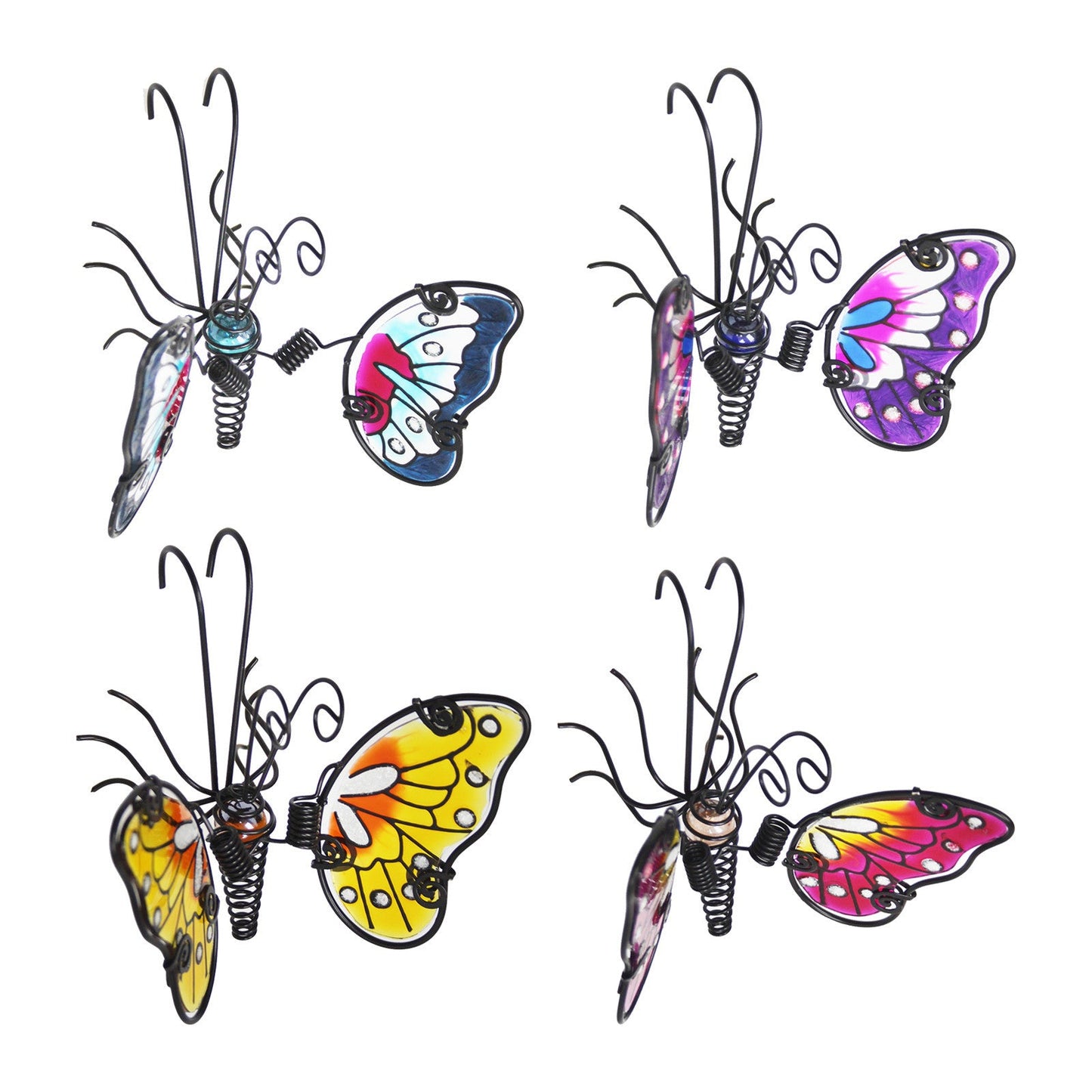 Suspension papillon à ailes de verre et collembole - Bleu, rose, violet et jaune