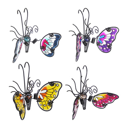 Suspension papillon à ailes de verre et collembole - Bleu, rose, violet et jaune