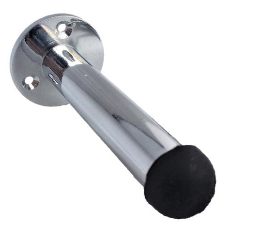Butée de porte droite et longue en chrome poli pour plinthe murale