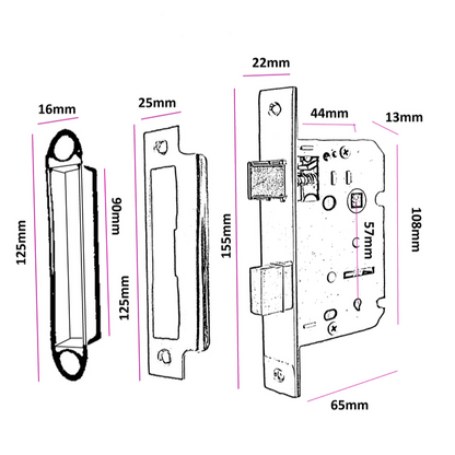 Serrure à guillotine réversible pour salle de bain, 2,5" et 3"