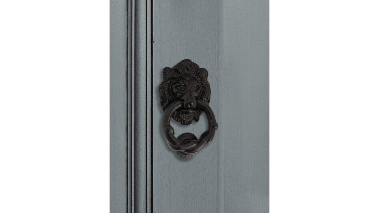 Heurtoir de porte antique en forme de tête de lion noir - Fonte noire - Robuste