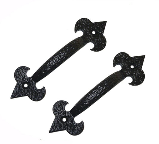 Poignées de porte Fleur De Leys de 4 po, portails antiques, hangars, noir
