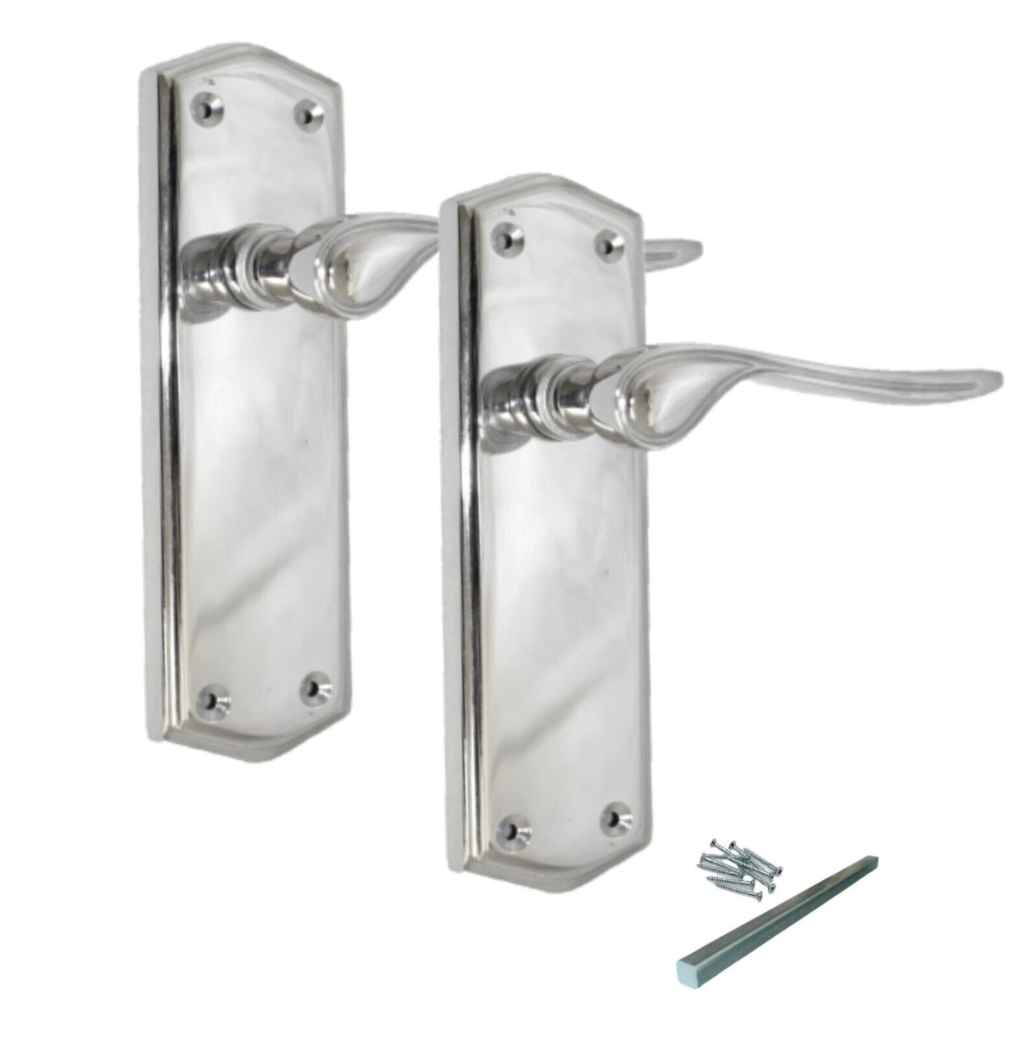 Poignées de porte stellaires en chrome poli sur plaque arrière, serrure à loquet, poignées de salle de bain