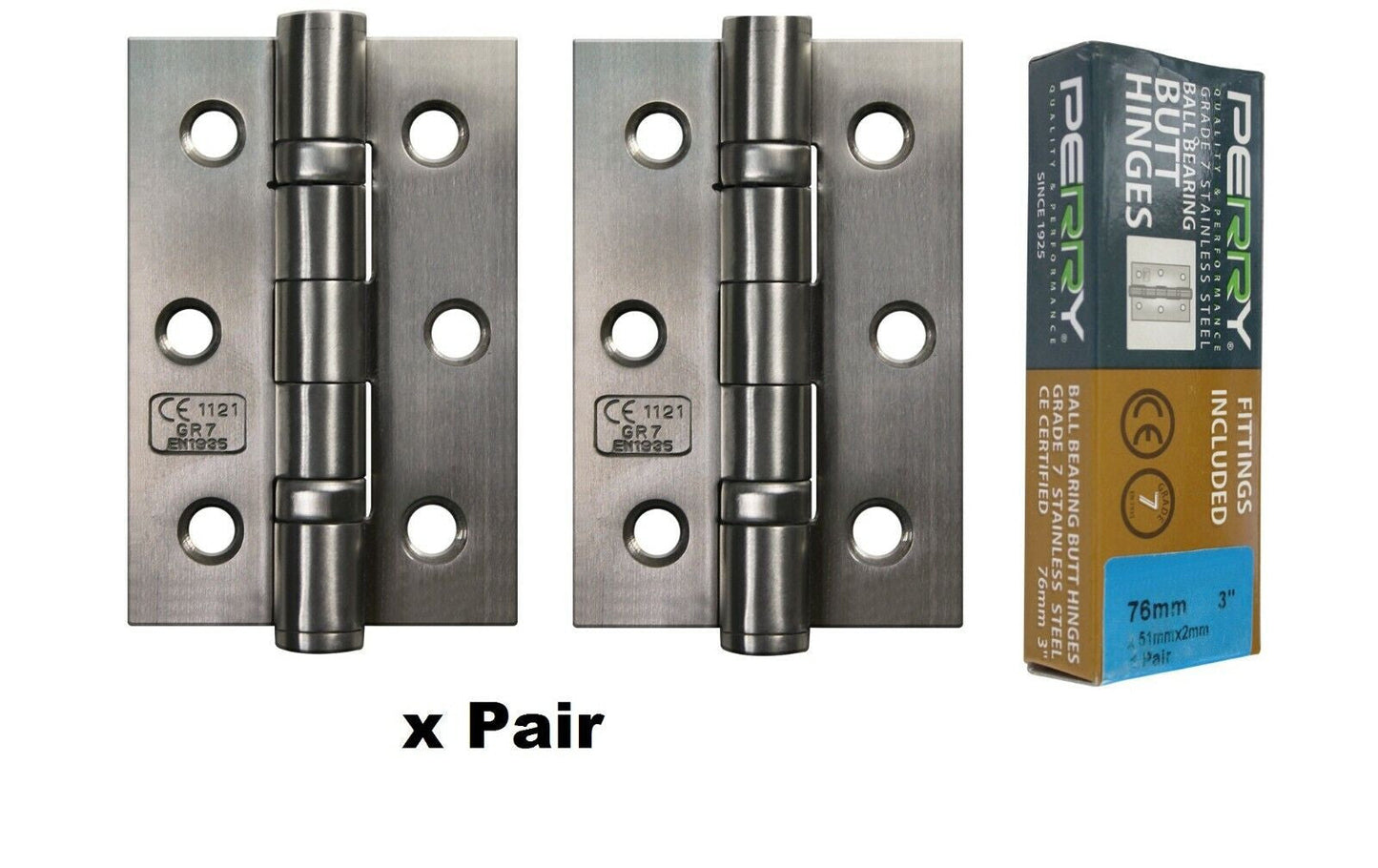 Charnières à billes en acier inoxydable PERRY SATIN 75 mm - Grade 7 - Marquage CE