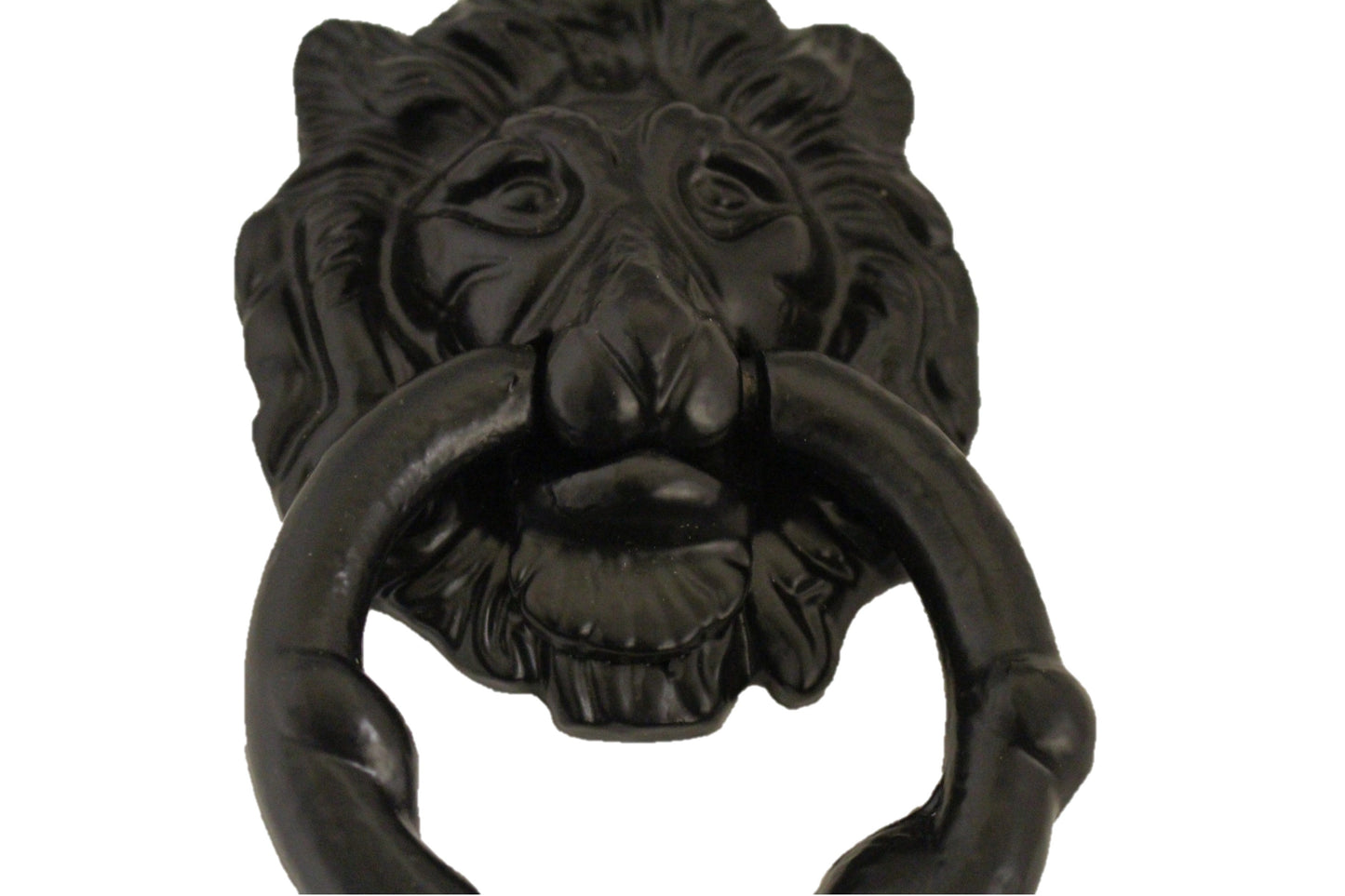 Heurtoir de porte antique en forme de tête de lion noir - Fonte noire - Robuste
