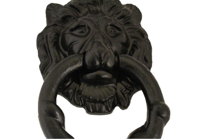 Heurtoir de porte antique en forme de tête de lion noir - Fonte noire - Robuste