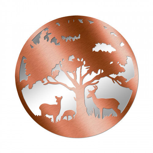 Miroir rond en métal avec silhouette de famille de cerfs