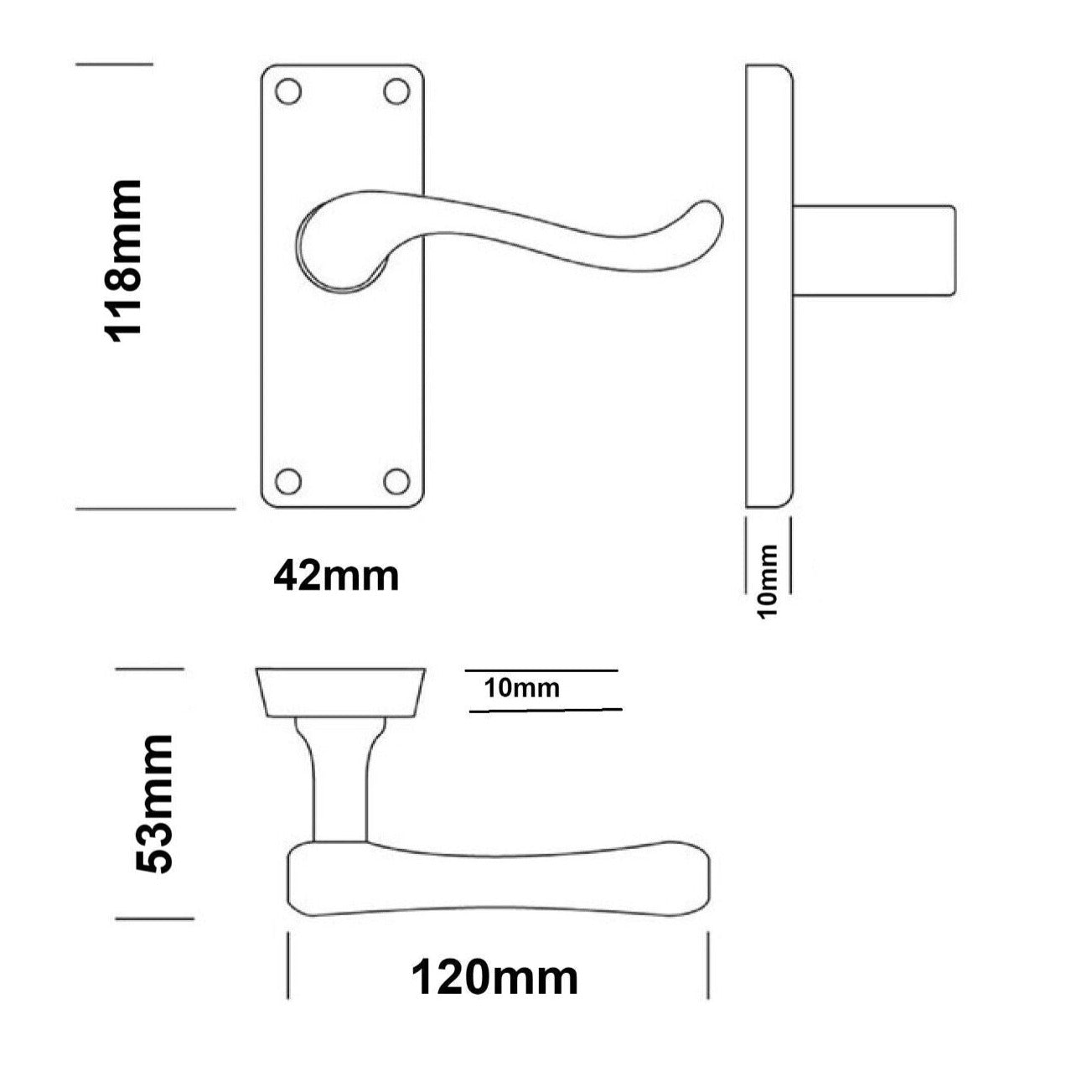 Poignées de porte à levier à défilement et loquet interne - Pack satiné 118 x 40 mm